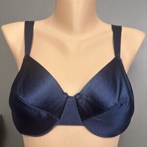 Vintage Delicates Second Skin Satin Bra Dark Blue 36B Unlined Underwire 7070